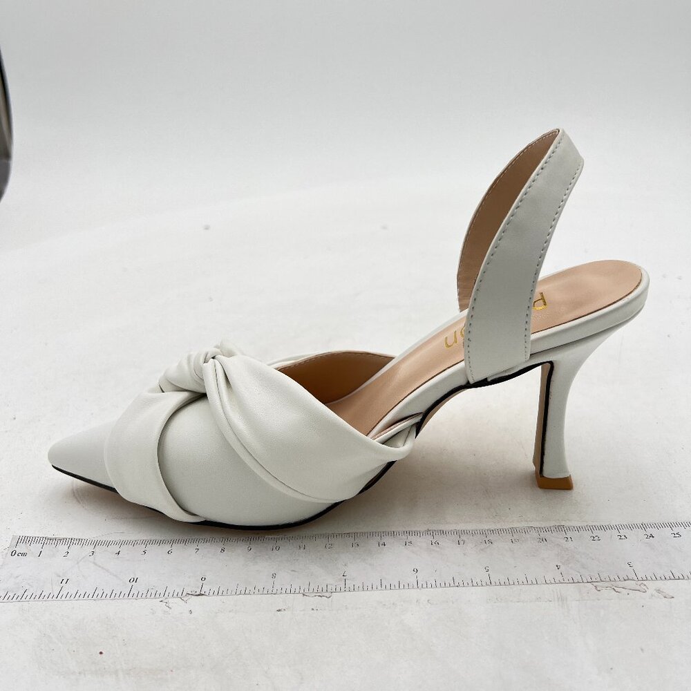 Pazzion White Pointy Toe Slingback Sandals Elastic Strap Slip On High Heel Pumps